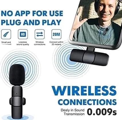 K9 Dual Wireless Microphone, Digital Mini Portable Recording Clip Mic with Receiver for All Type-C Mobile Phones Camera Laptop for Vlogging YouTube Online Class, Zoom Call view 2