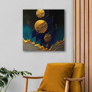 BLUE AND GOLD ABSTRACT PAINTING 24in X 24in WITH BLACK FRAME