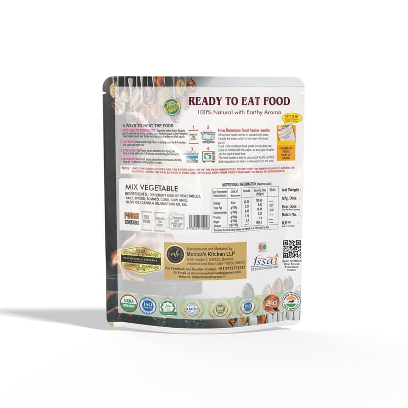INDIAN KHANA KHAZANA Ready to eat Mix Vegetable 252gm | No Added Preservative and Colours | Serve Hot Anytime Anywhere with our Flameless Food Heater inside the Pack | Indian Tasty Flavour Ready to Eat Food | view 2