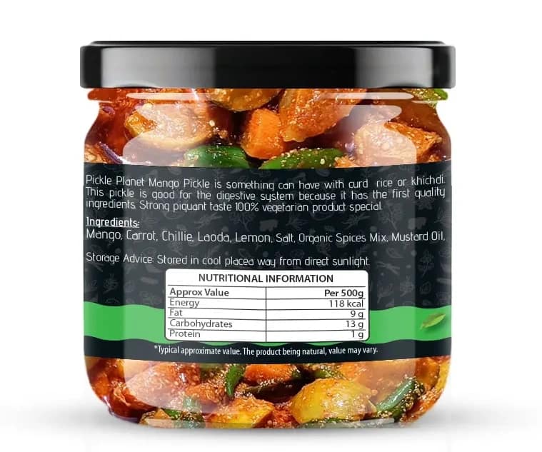 Pickle Planet Mix Pickle | Homemade Pickle | Authentic, Tangy & Delicious Taste | No Artificial Color and Flavors | Gluten Free | Mix Achar (250g) view 2