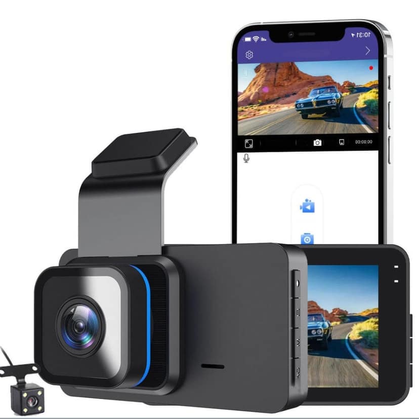 AUSHA 2K Dual Dash Camera with Wi-Fi & GPS | Super Night Vision, Parking Assist & G-Sensor view 2