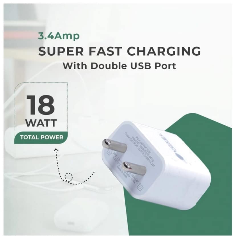Generic VOXEL 18 Watt Double Usb Port Charger AB Plastic (White) view 2