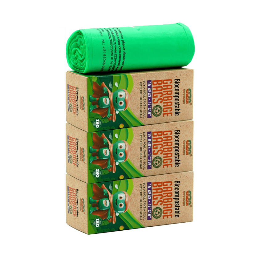 Good2go 3 Rolls of 15 Compostable Garbage Bags (45 Bags Total) - 17" x 19" - Eco-Friendly and Strong Trash Bags