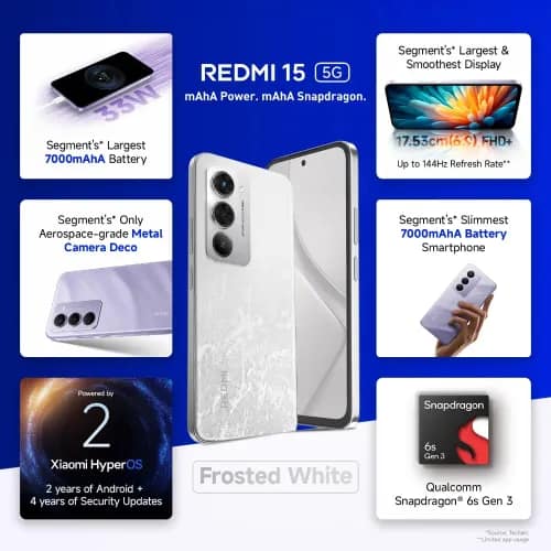 REDMI 15 5G (Frosted White, 8GB RAM, 128GB Storage) view 2