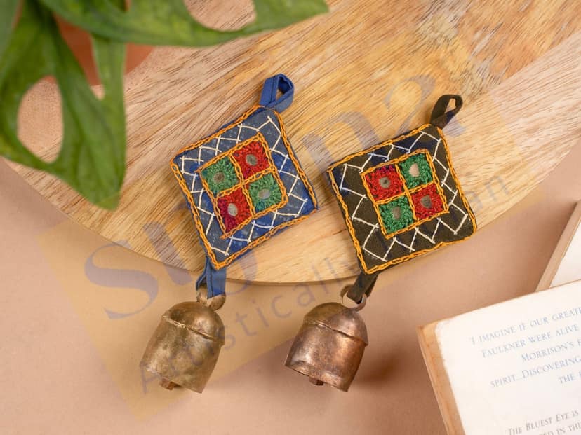 Srjana Handcrafted Cloth Mirror Work Bells 2pc