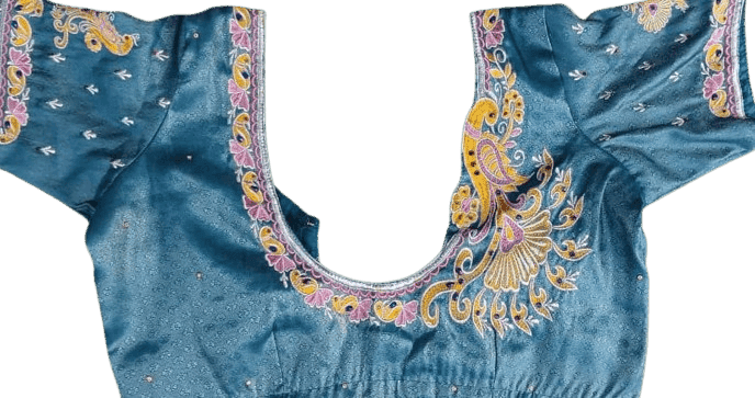🦚 Teal Blue Embroidered Boat Neck Blouse view 2