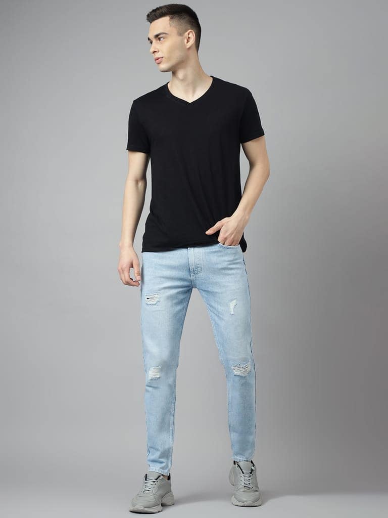 Men's Light Blue Distressed Skinny Jeans view 2