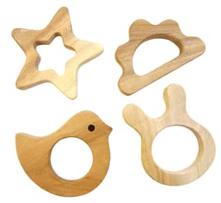neemtoys Neem Wood Teethers for Babies of Age 0 to 3 Years | Pure Organic Teething Toys for Infants |Star, Cloud, Rabbit & Dove Shapes