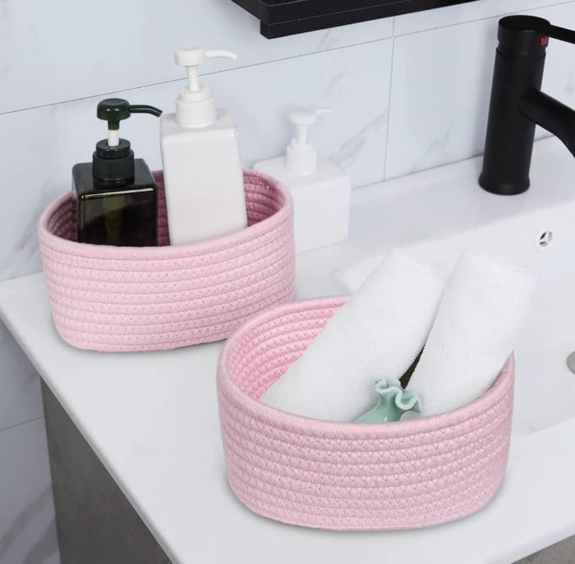 Generic Cotton 8x3 Inch Round 2 Set Bedside Organizer With Out Lid (Pink)-PID66378 view 2