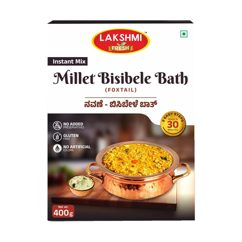 Lakshmi Fresh Foxtail Millet Bisibele Bath – 400g | Instant, Ready-to-Cook & Gluten-Free | Healthy Millet Meal (pack of 3) (pack of 2) view 2