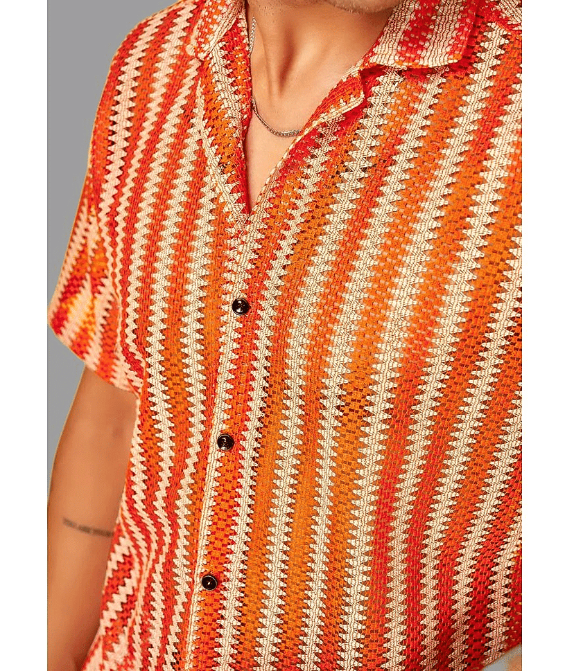 HARPITA Cotton Blend Oversized Fit Striped Half Sleeves Men's Casual Shirt - Orange ( Pack of 1 ) view 2