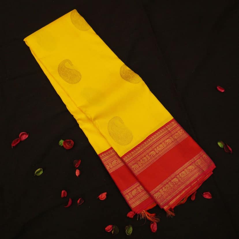 Golden Yellow Kancheepuram Silk Saree Pure Gold Zari view 2