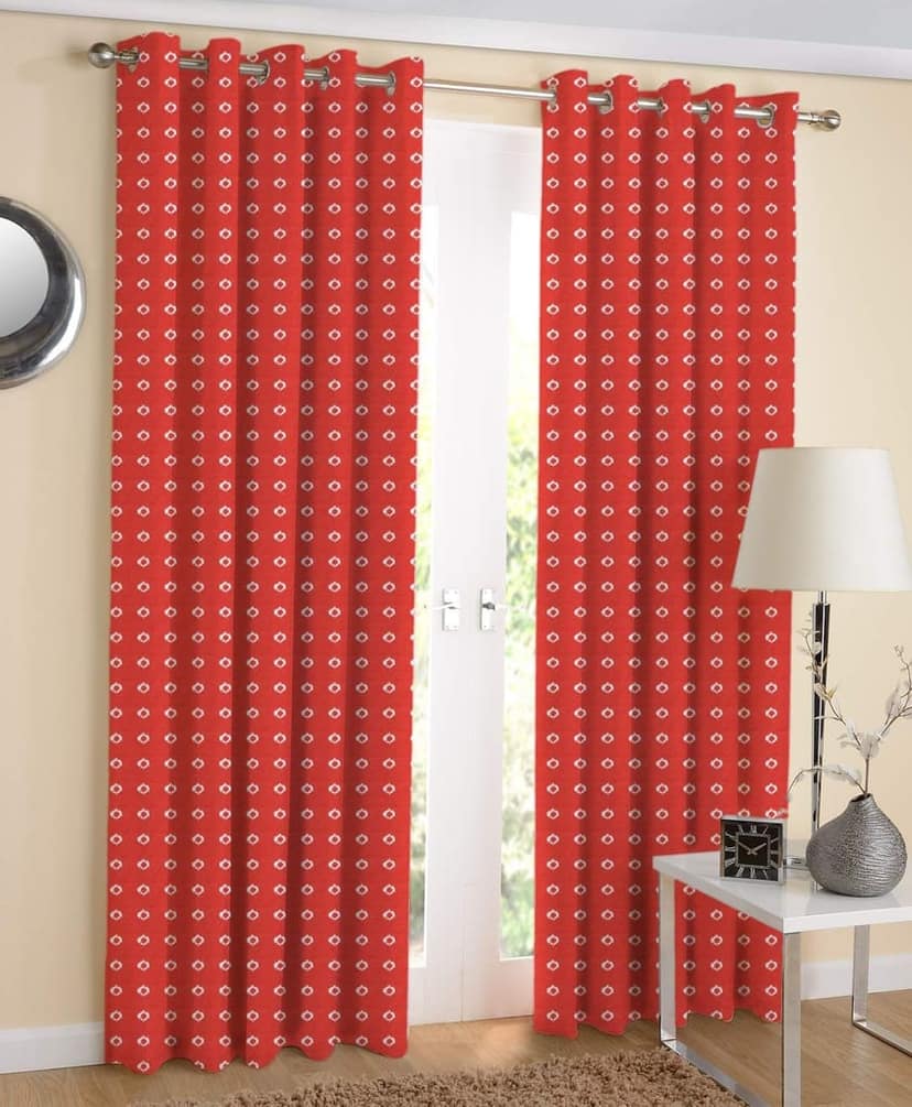 AIRWILL, Cotton Eyelet Door Curtains Pack of 2 Pieces (4 x 7 ft (Red))