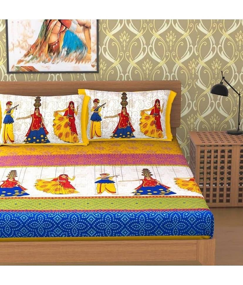 Cosito Cotton 1 Double Bedsheet with 2 Pillow Covers ( Multicolor ) view 2