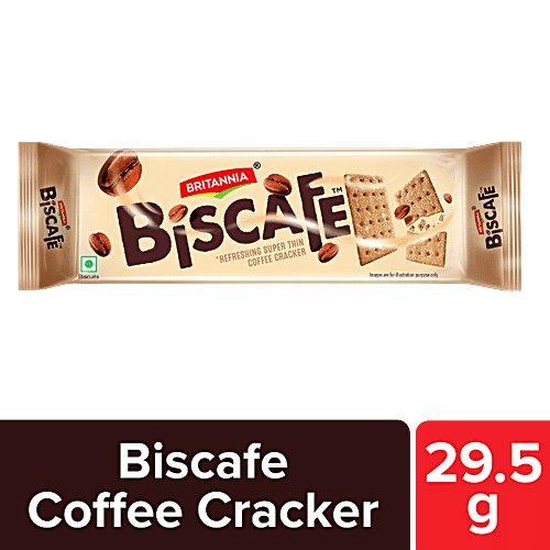 Britannia Biscafe Coffee Cracker - Super Thin, Light, Crunchy, Sugar-Sprinkled Biscuit, 29.5 g