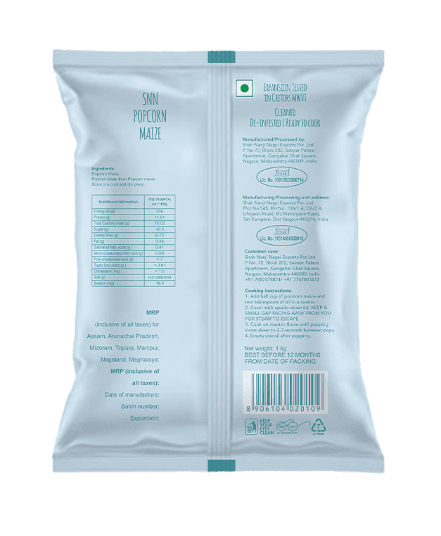SNN Popcorn Maize 1kg | Imported Raw Maize | Popcorn Kernels 1kg | Ready to Cook | High Expansion | Homemade Healthy Snack | Butterfly Popcorn Kernels view 2