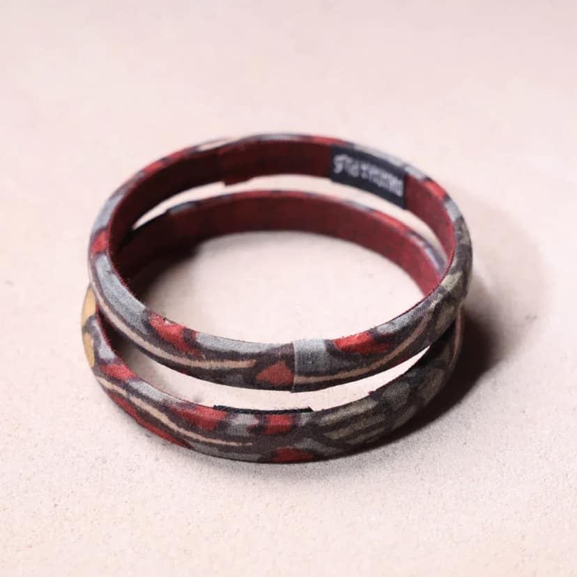 Multicolor Handpainted Kalamkari Bangle Set of 2 view 2