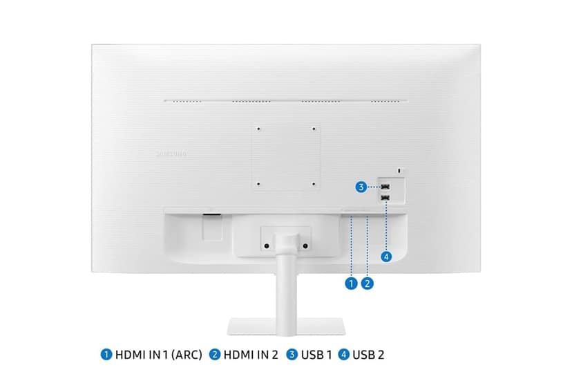 Samsung 27" (68.6cm) M5 Smart Monitor with Smart TV Experience|FHD 1920 x 1080|Bezeless|OTT Apps|IoT Hub|Office 365|Workout Tracker|Speakers|Remote|Wi-Fi|Bluetooth|LS27DM501EWXXL|White view 2