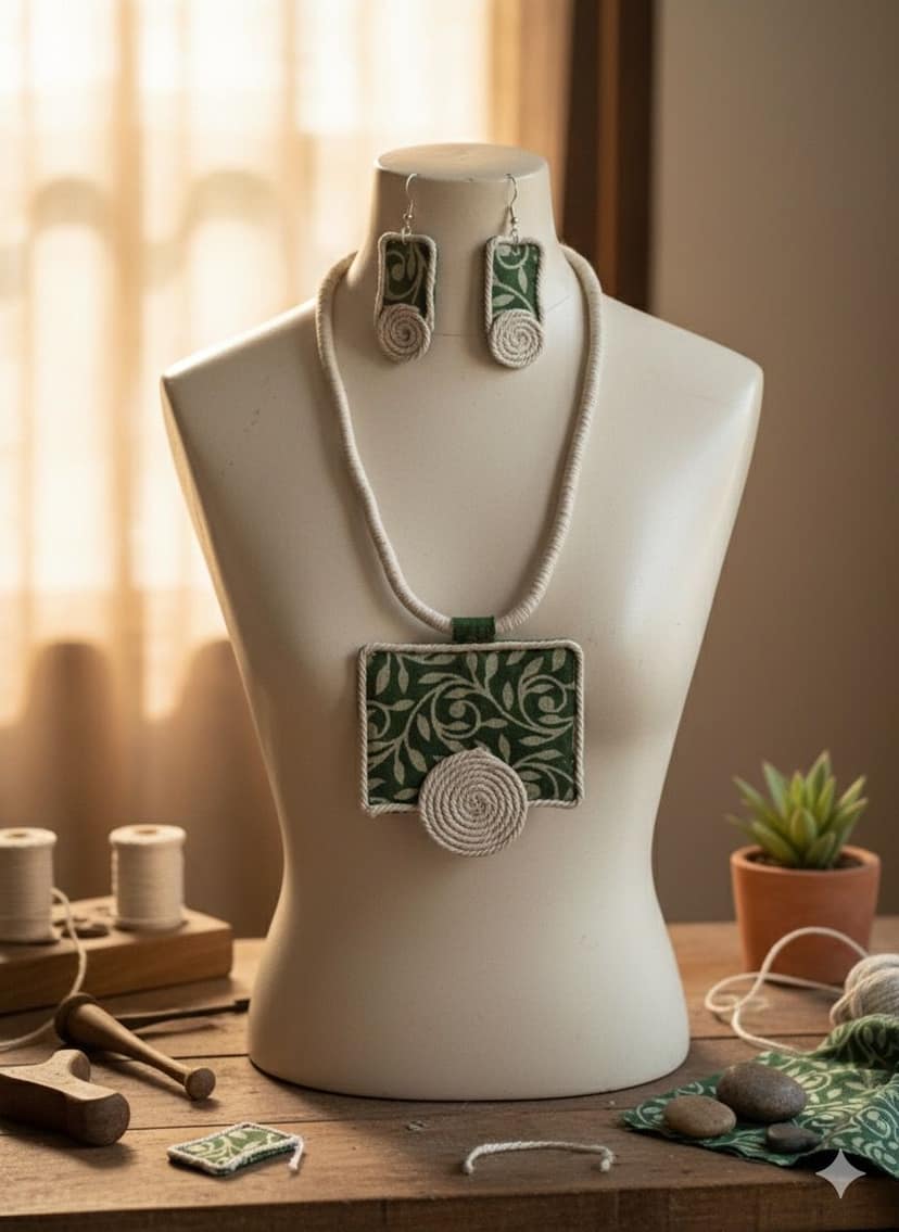 Glamvila Haritha Kala Fabric Jewellery Set view 2