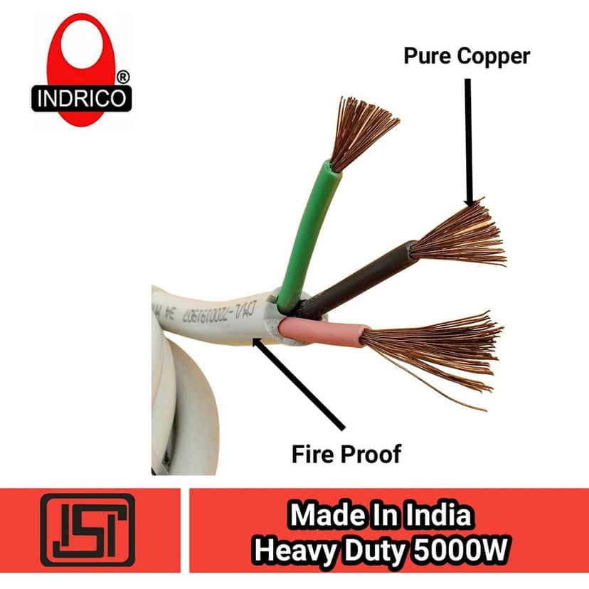 INDRICO 3 Core Wire 4 Sq mm Round Copper Cable ISI Mark Heavy Duty for Domestic and Industrial Electric Uses Rating 5000W PVC White/Black Pack of 1 view 2