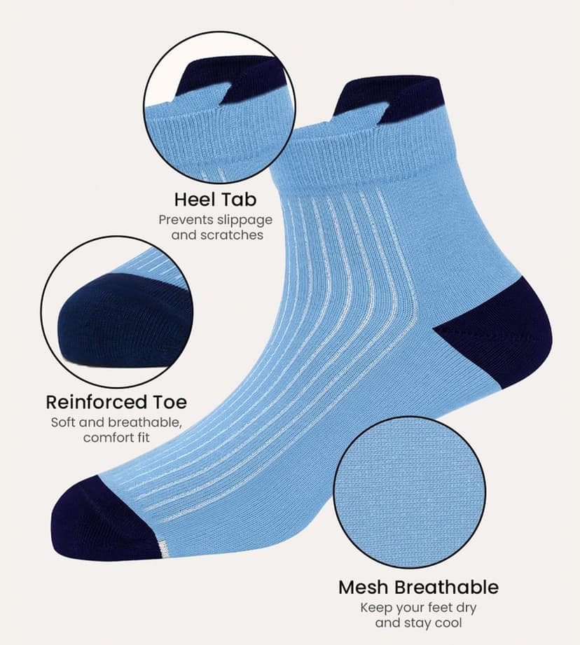 Freecultr Ankle Socks | Breathable Bamboo Fibre | Odour Resistant | Thermo Regulated | Moisture Wicking | Anti-Slip Y-Heel | Soft & Comfortable Azure Blue, Black, Dusty Purple view 2