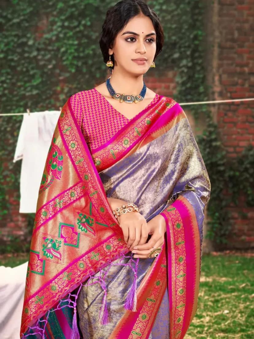 Purple Banarasi Silk Saree view 2