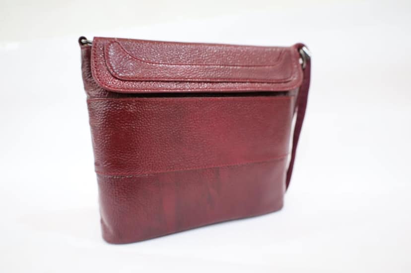 TULIP Traditional Artisians' Upliftment Livelihood Program Premium Leather Crossbody Bag, Burgundy, Multiple Compartments, Adjustable Strap, Zipper Closure, Classic Design view 2