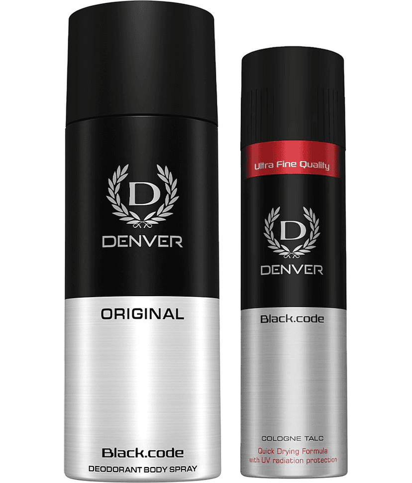 Denver Black Code 150ml & Black Code Talc 100gm Deodorant Spray for Men 250 ml ( Pack of 2 )