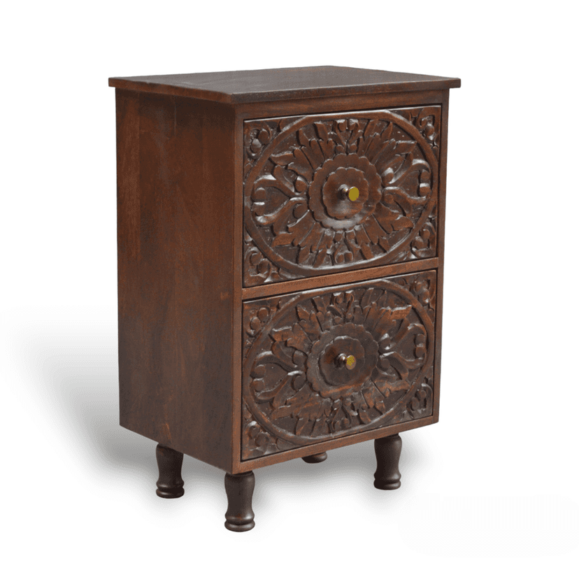 The Heirloom Carved side table / wooden end table / drawer storage table by Orchid Homez view 2