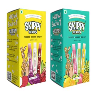 (Yellow + Green Small box )Cola,Lychee,Raspberry,Pink Guava,Lemon and Pineapple Flavor Combo of small pack of 12 +12 Skippi Ice pops of 32 ml each
