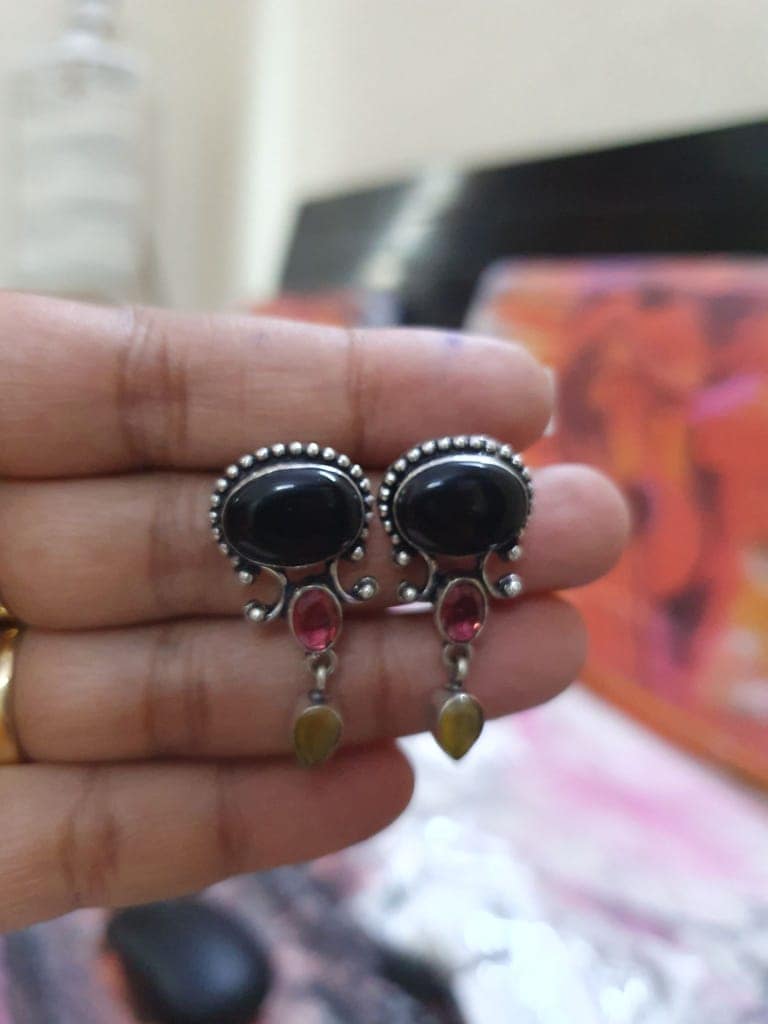 German Silver Oxidized Drop Earrings view 2