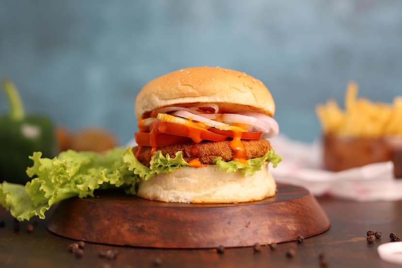 Schezwan chicken burger