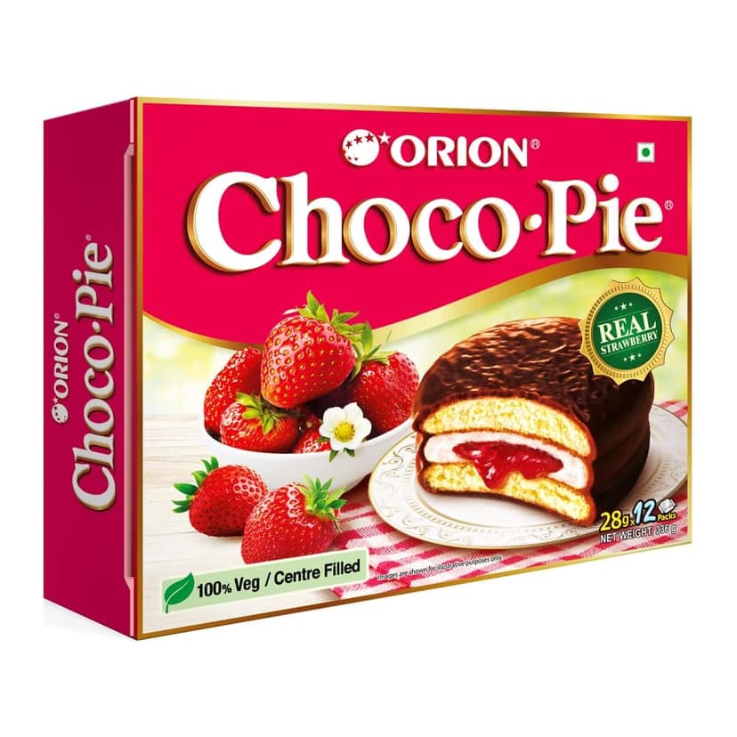 Orion Strawberry Choco Pie (12 Pies), Centre, Filled Chocolate Biscuit & Choco Pie, Chocolate Coated Biscuit, Chocolate Gift Pack, 560 G view 2