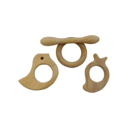 Neemtoys Neem Wooden Teethers for Babies of Age 0 to 3 Years, Dumb Bell, Ring, Mango and Dove Shapes Shapes Teether, Teething Toy for Babies with Multiple Textured Surface (Brown)