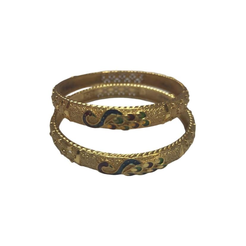 Yellow Gold Peacock Design Bangle Set for Women view 2