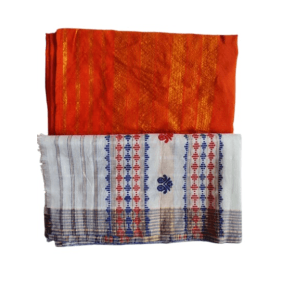 This is a Mekhela Chador built from ethinic Handmade cotton silk and is a symbol of Assamese traditional culture.
