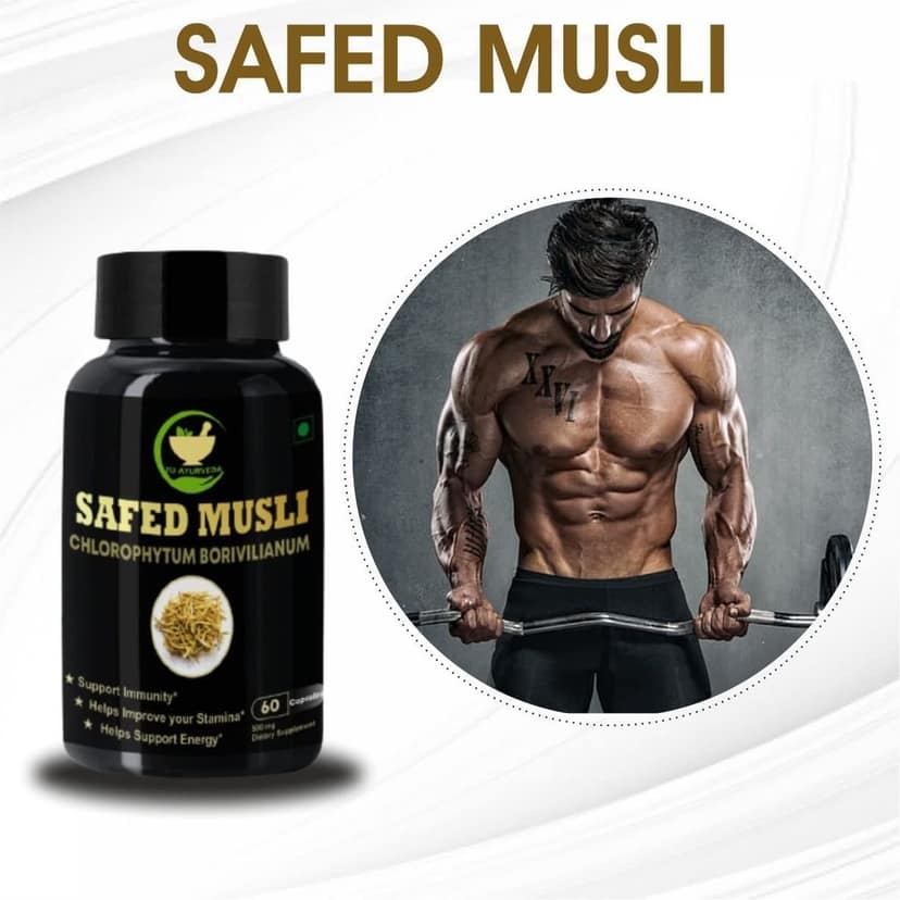 FIJ AYURVEDA Safed Musli Extract Capsule (Chlorophytum Borivilianum) Supports Strength & Stamina � 500mg 60 Capsules view 2