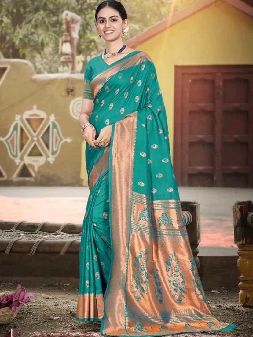 Sea Green Silk Saree view 2