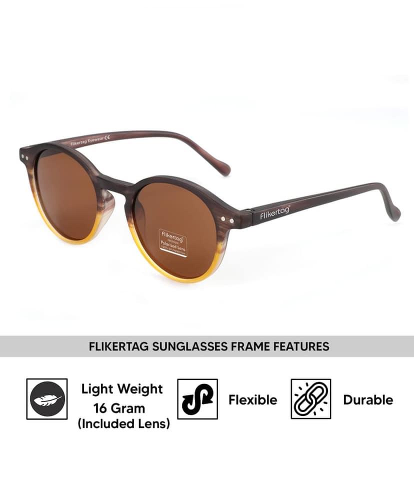 Flikertag Polarized Sunglasses With UV Protection For Men & Women | HD vision with Brown Lens [FTS 565 F4 Round Matte Multi Brown Frame with Brown lens, 50mm] view 2