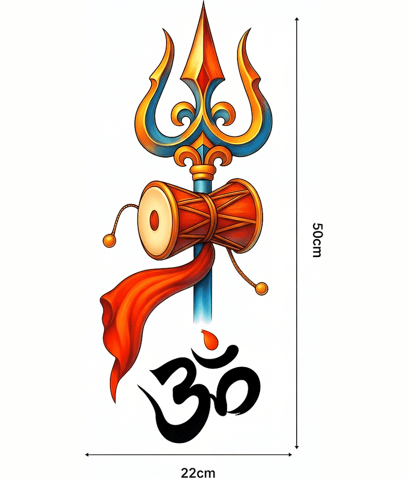 Shiva Trishul with Damru and Om Wall Sticker, Multicolour, Spiritual Decor, 22cm x 50cm Self Adhesive Sticker (Pack of 1) view 2