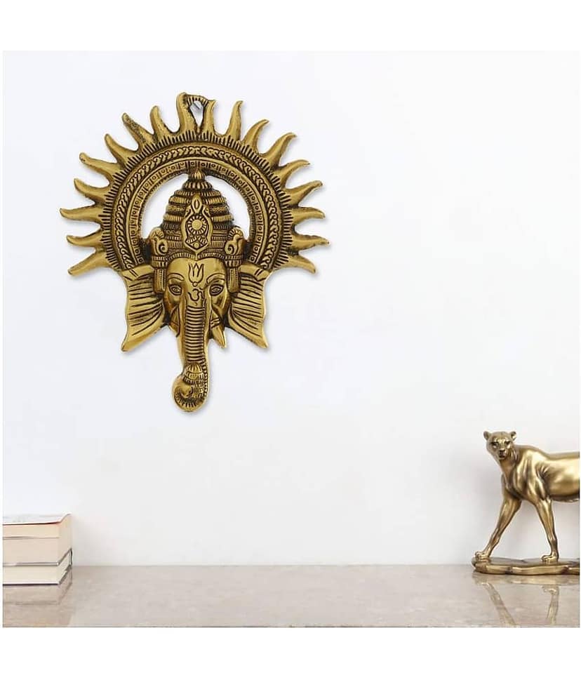 eCraftIndia Gold-Toned Lord Ganesha With Sun Wall Hanging view 2