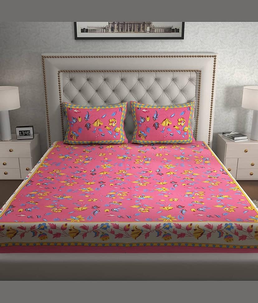 Cosito Cotton 1 Double Bedsheet with 2 Pillow Covers ( Pink ) view 2