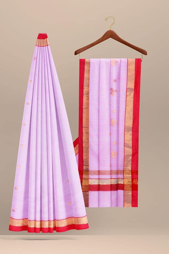 Light Pink Handwoven Traditional Floral Golden Buta Print Chanderi with Red and Golden Zari Border SKU - BS10085 view 2