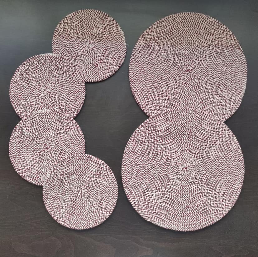 Round table mats cotton placemats (pack of 6) | Big Mats & Hotpads / trivets, Heat Resistant, Reversible Use (Maroon) by Bulky Santa view 2