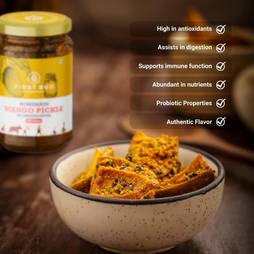 Homemade Mango Pickle - 250gm | Authentic Indian Taste & Secret Rajashtani Receipe | Dry & Spicy Mango Pickle | Handmade With Fresh Ingreidents | Perfect For Meals & Snacks view 2
