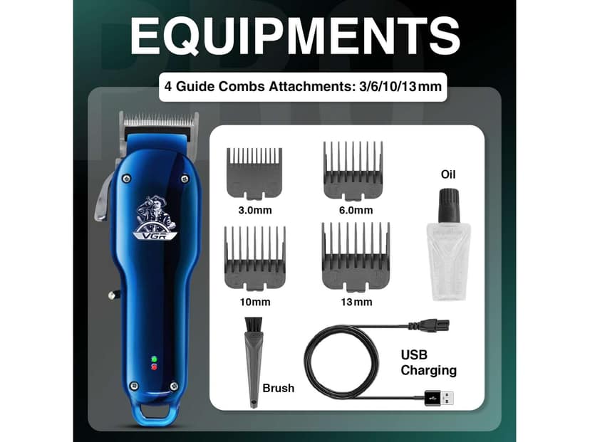 VGR V-679 Professional Salon Series Hair Clipper Trimmer 180 min Runtime 4 Length Settings (Blue) view 2