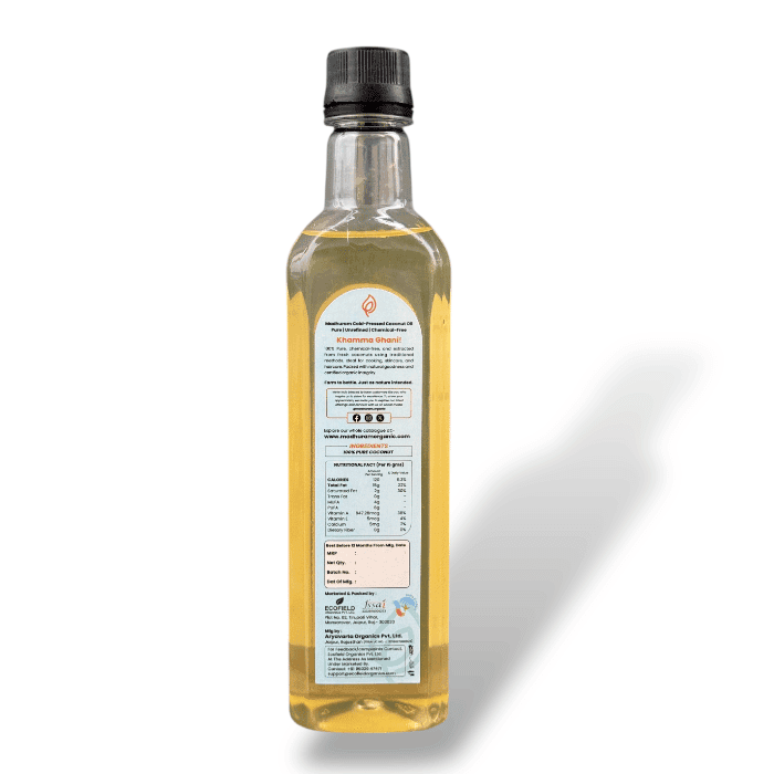 Madhuram Cold Pressed Coconut Oil | 1000 ml | 100% Pure & Natural | Unrefined, Edible, for Skin & Hair | 500 ml view 2