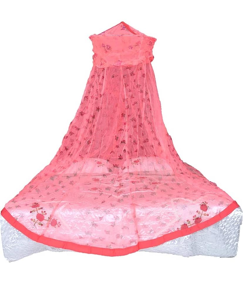 Riddhi Mosquito Net, Machardani Red Polyester Square Printed Mosquito Net, Machardani With Border