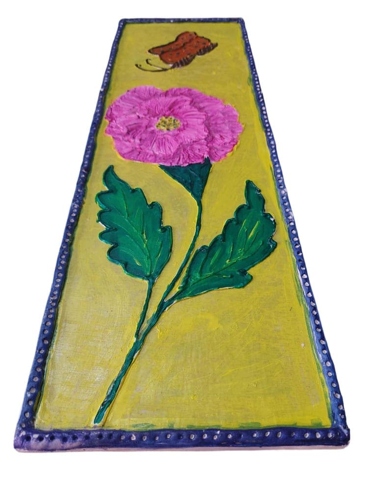 Hand-painted with a floral design featuring a pink flower and a butterfly. view 2