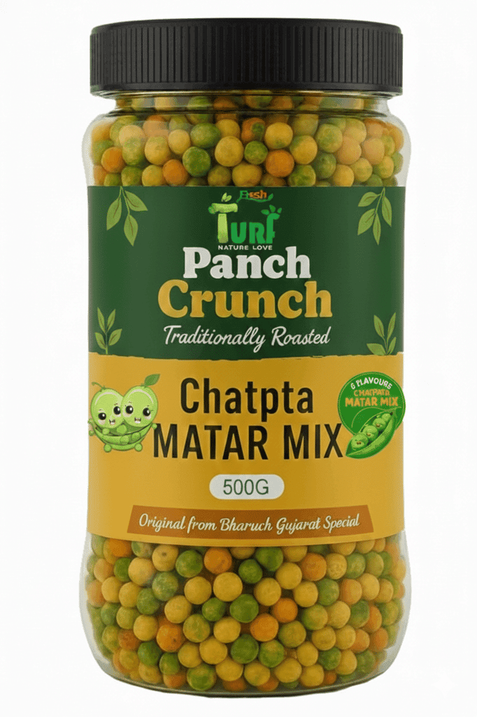 TURF FRESH - Premium Panch Crunch MatarMix | Bharuch Special Roasted Five Floavours Chatpta PeasMix| High Panch Protein CrunchyMix Snack | Healthy & Tasty MixNamkeen | Power Packed Anytime Snack
